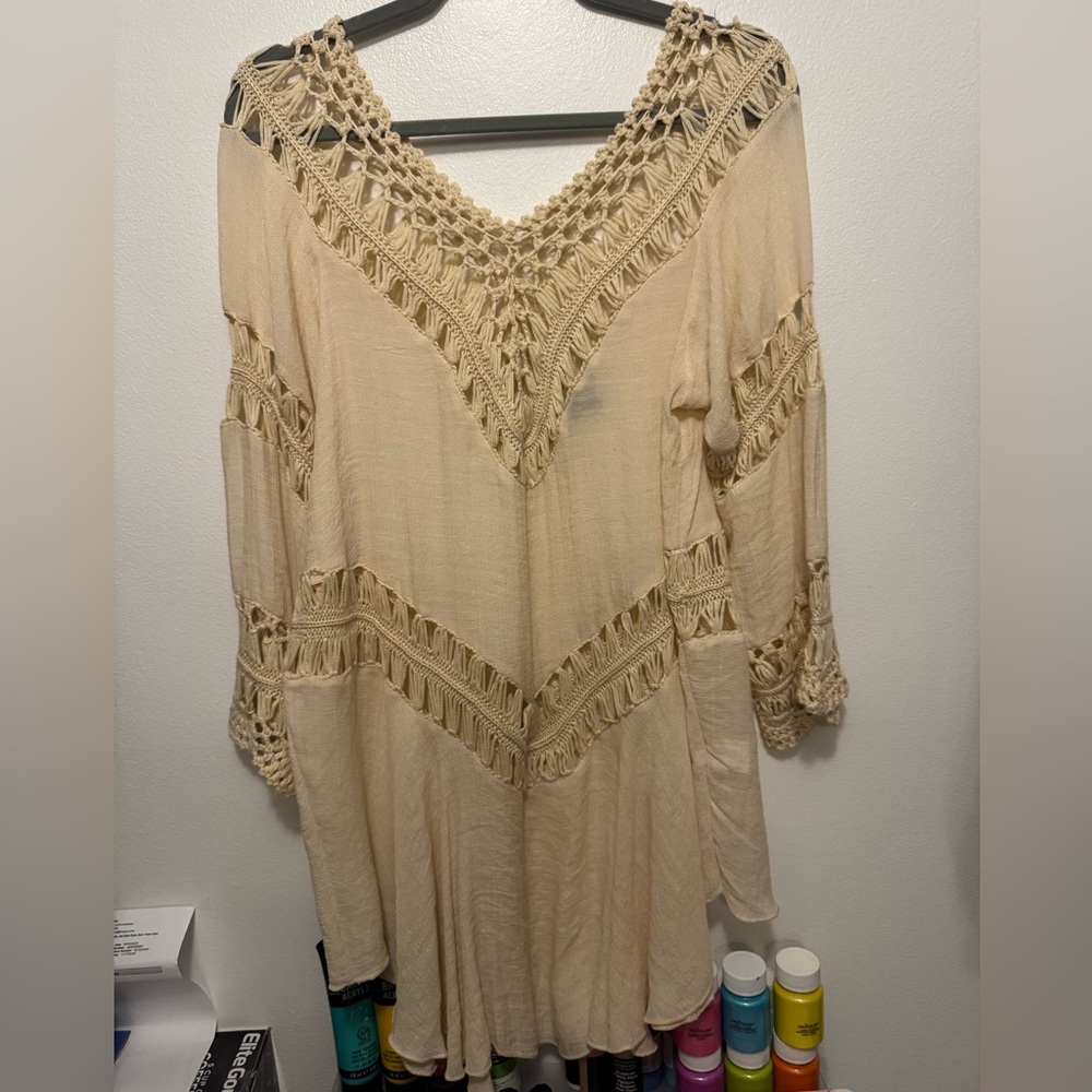 Cream Crochet Boho swim cover OS